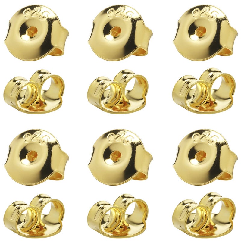 DELECOE 18K Yellow Gold Plated Earring Replacements, 925 Sterling Silver Earring Backs - Hypoallergenic, Secure - 12PCS/6 Pair - Image 1